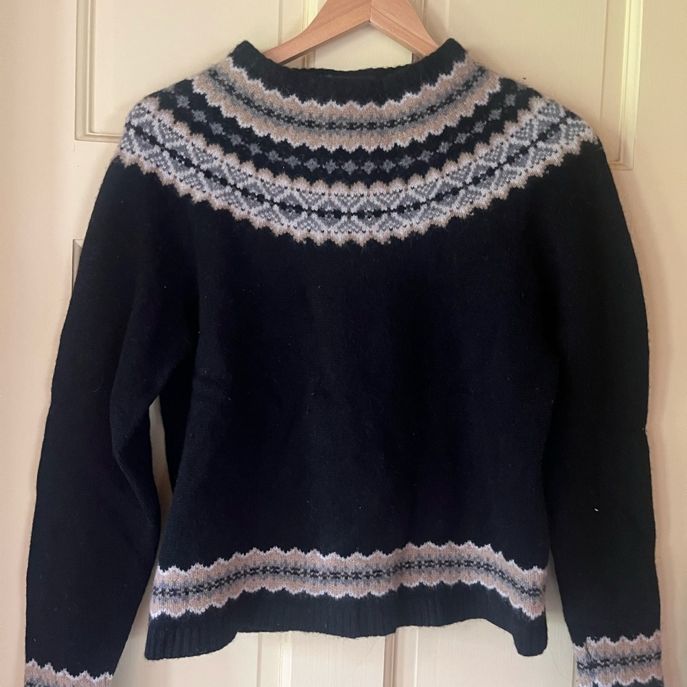 Eddie Bauer Black Fair Isle Yoke Turtleneck Sweater